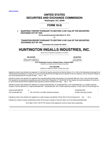 Thumbnail Huntington Ingalls Industries
 10-Q Quarterly Report FY2014 