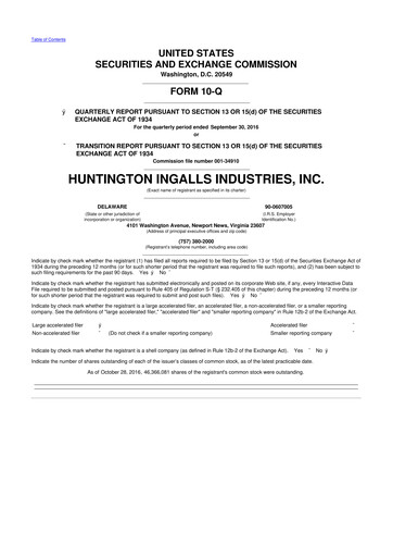 Thumbnail Huntington Ingalls Industries
 10-Q Quarterly Report FY2016 