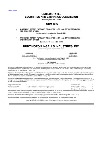 Thumbnail Huntington Ingalls Industries
 10-Q Quarterly Report FY2018 