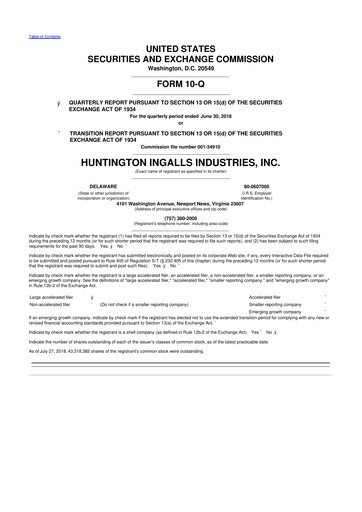 Thumbnail Huntington Ingalls Industries
 10-Q Quarterly Report FY2018 