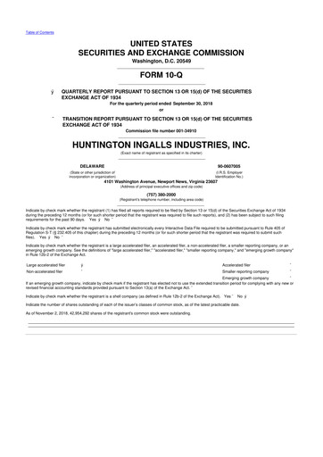 Thumbnail Huntington Ingalls Industries
 10-Q Quarterly Report FY2018 