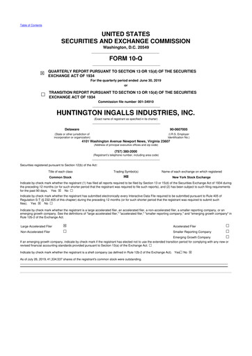 Thumbnail Huntington Ingalls Industries
 10-Q Quarterly Report FY2019 