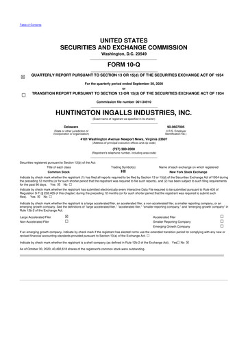 Thumbnail Huntington Ingalls Industries
 10-Q Quarterly Report FY2020 