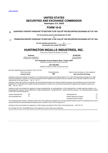 Thumbnail Huntington Ingalls Industries
 10-Q Quarterly Report FY2021 