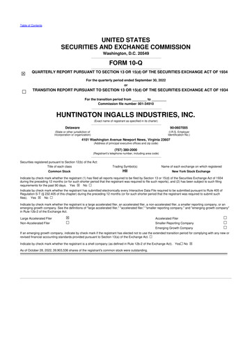Thumbnail Huntington Ingalls Industries
 10-Q Quarterly Report FY2022 