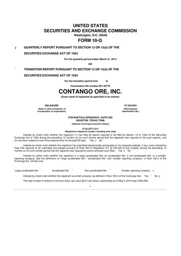Thumbnail Contango Ore 10-Q Quarterly Report FY2014 