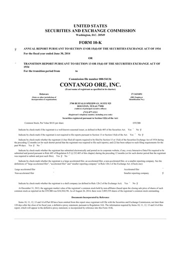Thumbnail Contango Ore 10-K Annual Report 2014