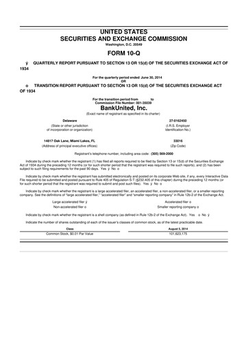 Miniature BankUnited
 10-Q Rapport trimestriel 2014 