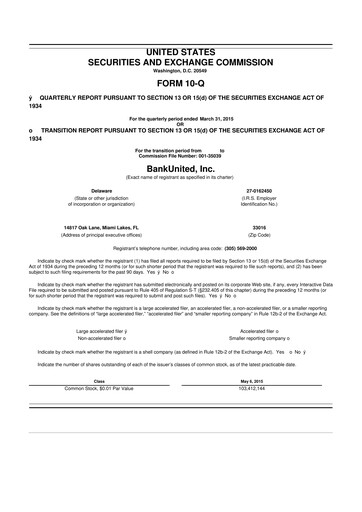 Miniature BankUnited
 10-Q Rapport trimestriel 2015 
