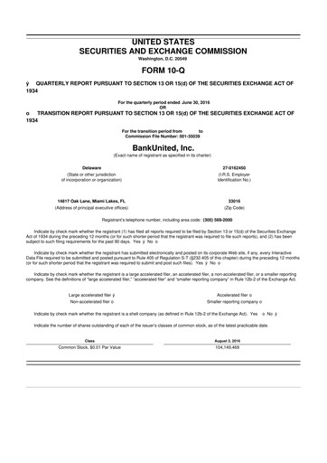 Miniature BankUnited
 10-Q Rapport trimestriel 2016 