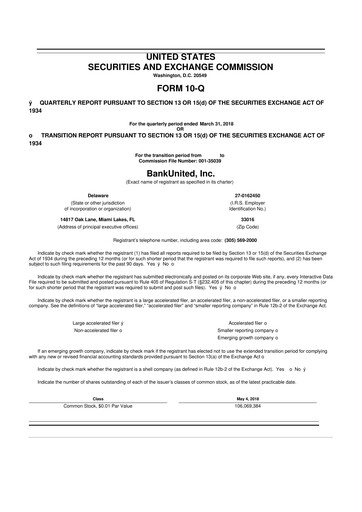 Miniature BankUnited
 10-Q Rapport trimestriel 2018 