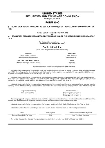 Miniature BankUnited
 10-Q Rapport trimestriel 2019 