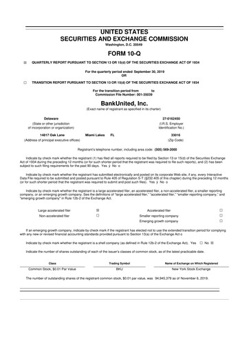 Miniature BankUnited
 10-Q Rapport trimestriel 2019 