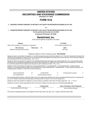 Miniature BankUnited
 10-Q Rapport trimestriel 2020 