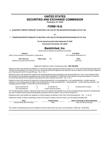 Miniature BankUnited
 10-Q Rapport trimestriel 2020 