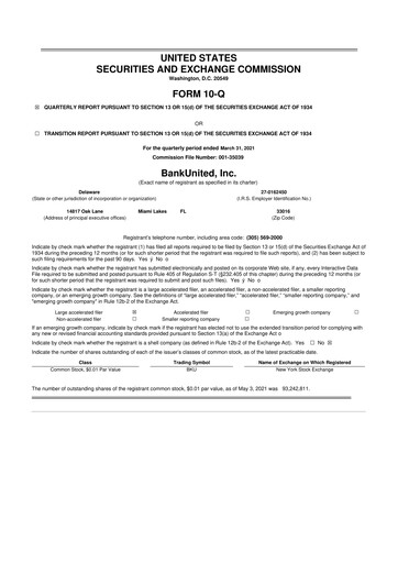 Miniature BankUnited
 10-Q Rapport trimestriel 2021 