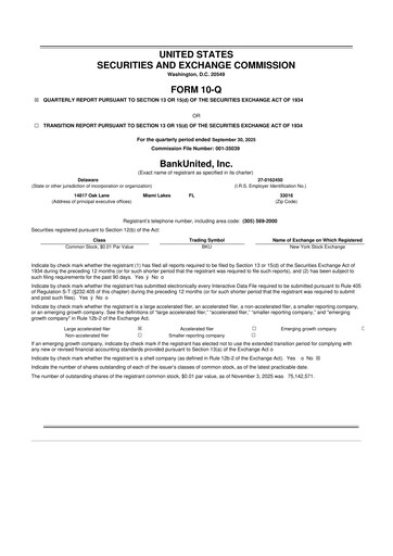 Miniature BankUnited
 10-Q Rapport trimestriel 2025 