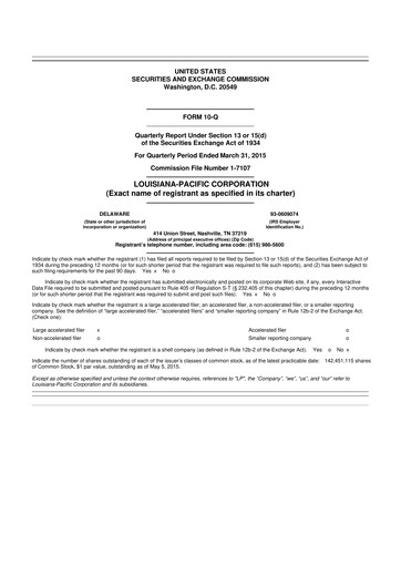 Miniature Louisiana-Pacific
 10-Q Rapport trimestriel 2015 