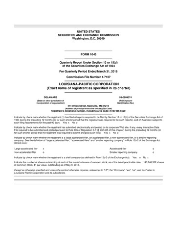 Miniature Louisiana-Pacific
 10-Q Rapport trimestriel 2016 