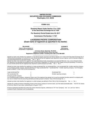 Miniature Louisiana-Pacific
 10-Q Rapport trimestriel 2017 