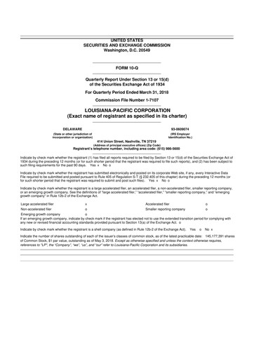 Miniature Louisiana-Pacific
 10-Q Rapport trimestriel 2018 