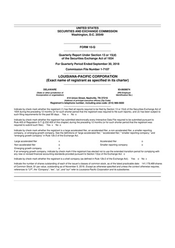 Miniature Louisiana-Pacific
 10-Q Rapport trimestriel 2018 