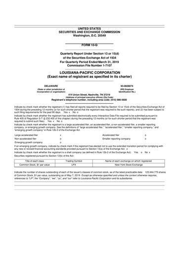 Miniature Louisiana-Pacific
 10-Q Rapport trimestriel 2019 