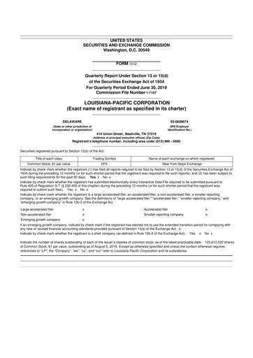 Miniature Louisiana-Pacific
 10-Q Rapport trimestriel 2019 