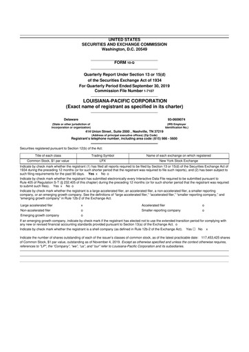 Miniature Louisiana-Pacific
 10-Q Rapport trimestriel 2019 