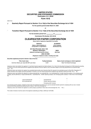 Thumbnail Clearwater Paper 10-Q Quarterly Report FY2020 