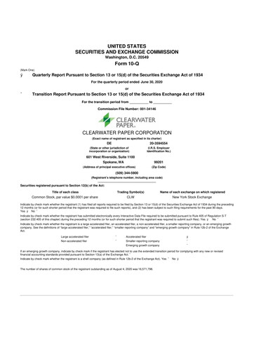 Thumbnail Clearwater Paper 10-Q Quarterly Report FY2020 
