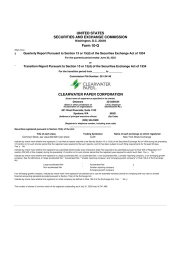 Thumbnail Clearwater Paper 10-Q Quarterly Report FY2022 