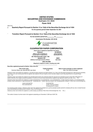 Thumbnail Clearwater Paper 10-Q Quarterly Report FY2024 
