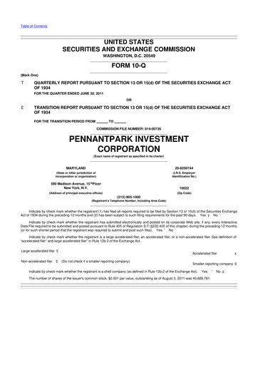 Vorschaubild PennantPark Investment 10-Q Quartalsbericht  