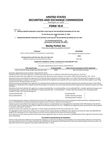 Thumbnail Warby Parker 10-K Annual Report 2022