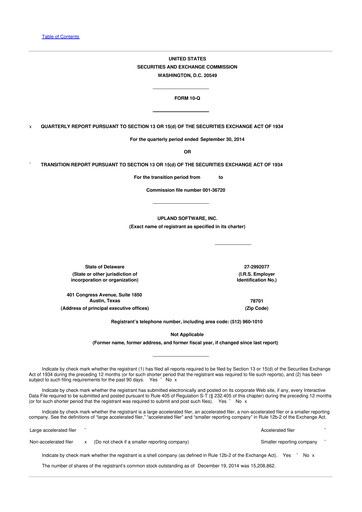 Miniature Upland Software
 10-Q Rapport trimestriel 2014 