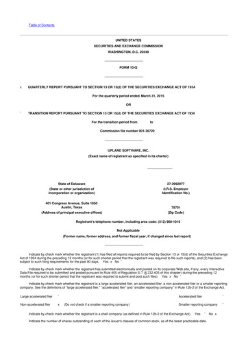 Miniature Upland Software
 10-Q Rapport trimestriel 2015 