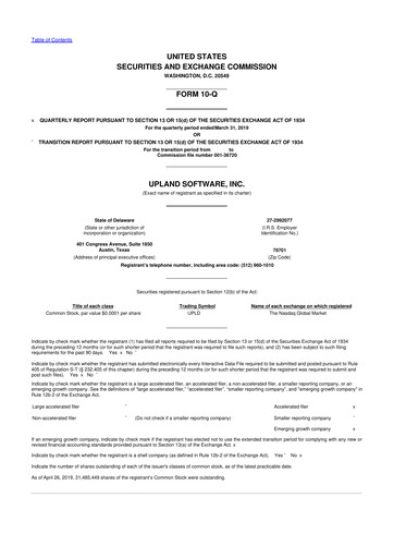 Miniature Upland Software
 10-Q Rapport trimestriel 2019 