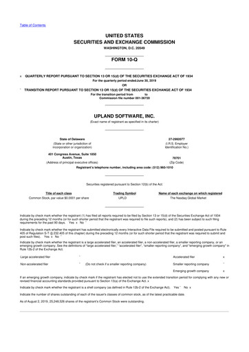 Miniature Upland Software
 10-Q Rapport trimestriel 2019 