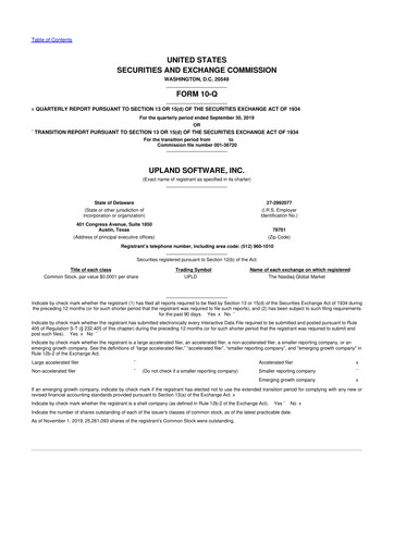 Miniature Upland Software
 10-Q Rapport trimestriel 2019 