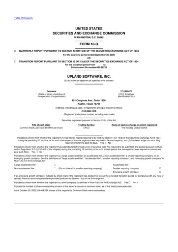 Miniature Upland Software
 10-Q Rapport trimestriel 2020 