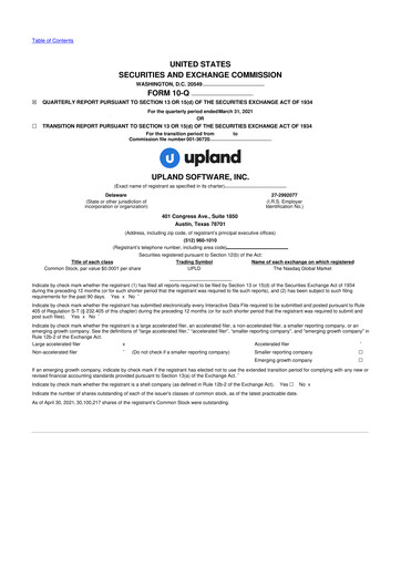 Miniature Upland Software
 10-Q Rapport trimestriel 2021 