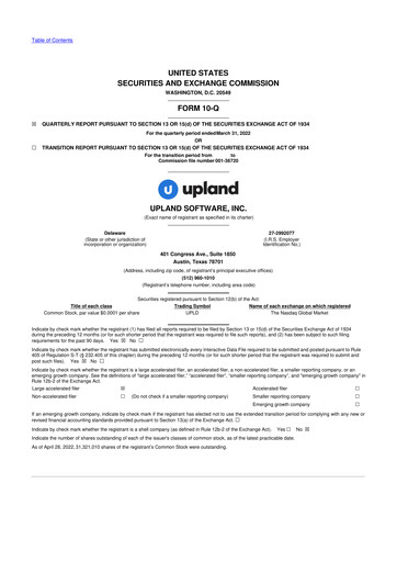 Miniature Upland Software
 10-Q Rapport trimestriel 2022 