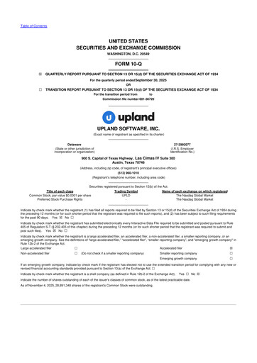 Miniature Upland Software
 10-Q Rapport trimestriel 2025 