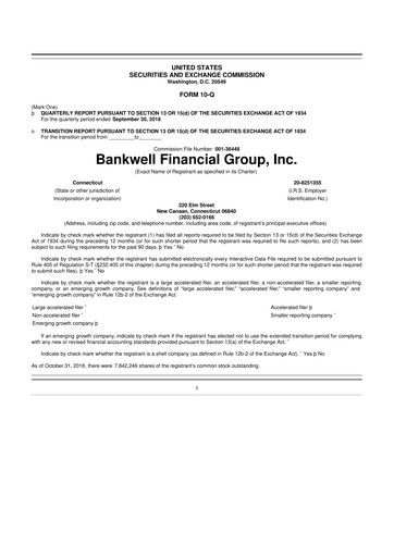Miniature Bankwell Financial Group 10-Q Rapport trimestriel 2018 
