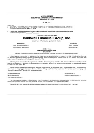 Miniature Bankwell Financial Group 10-Q Rapport trimestriel 2019 