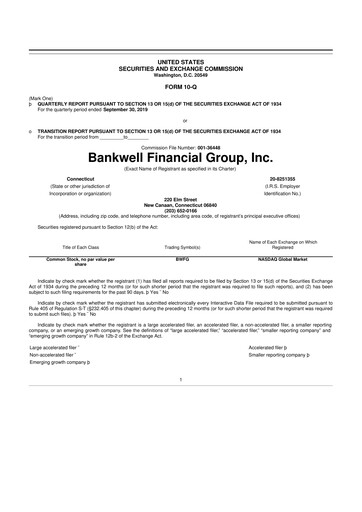 Miniature Bankwell Financial Group 10-Q Rapport trimestriel 2019 