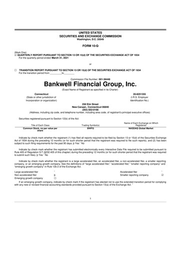 Miniature Bankwell Financial Group 10-Q Rapport trimestriel 2021 