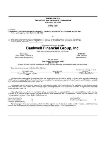 Miniature Bankwell Financial Group 10-Q Rapport trimestriel 2023 