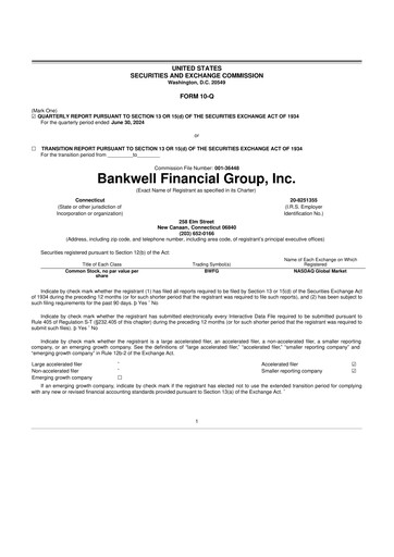 Miniature Bankwell Financial Group 10-Q Rapport trimestriel 2024 